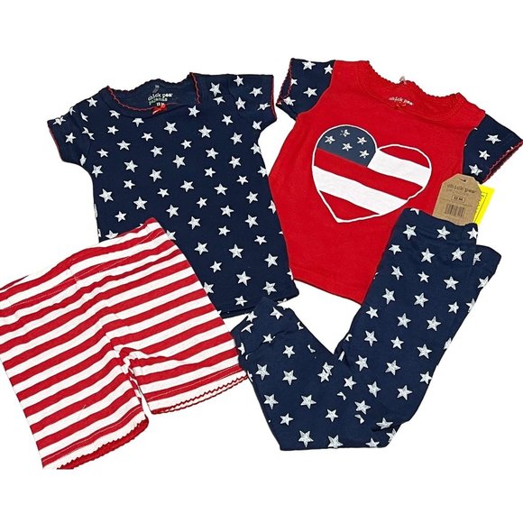 Chick Pea USA NWT 4pc pajama PJs SET stars stripes 4th of July 12m red white blu - Picture 1 of 3